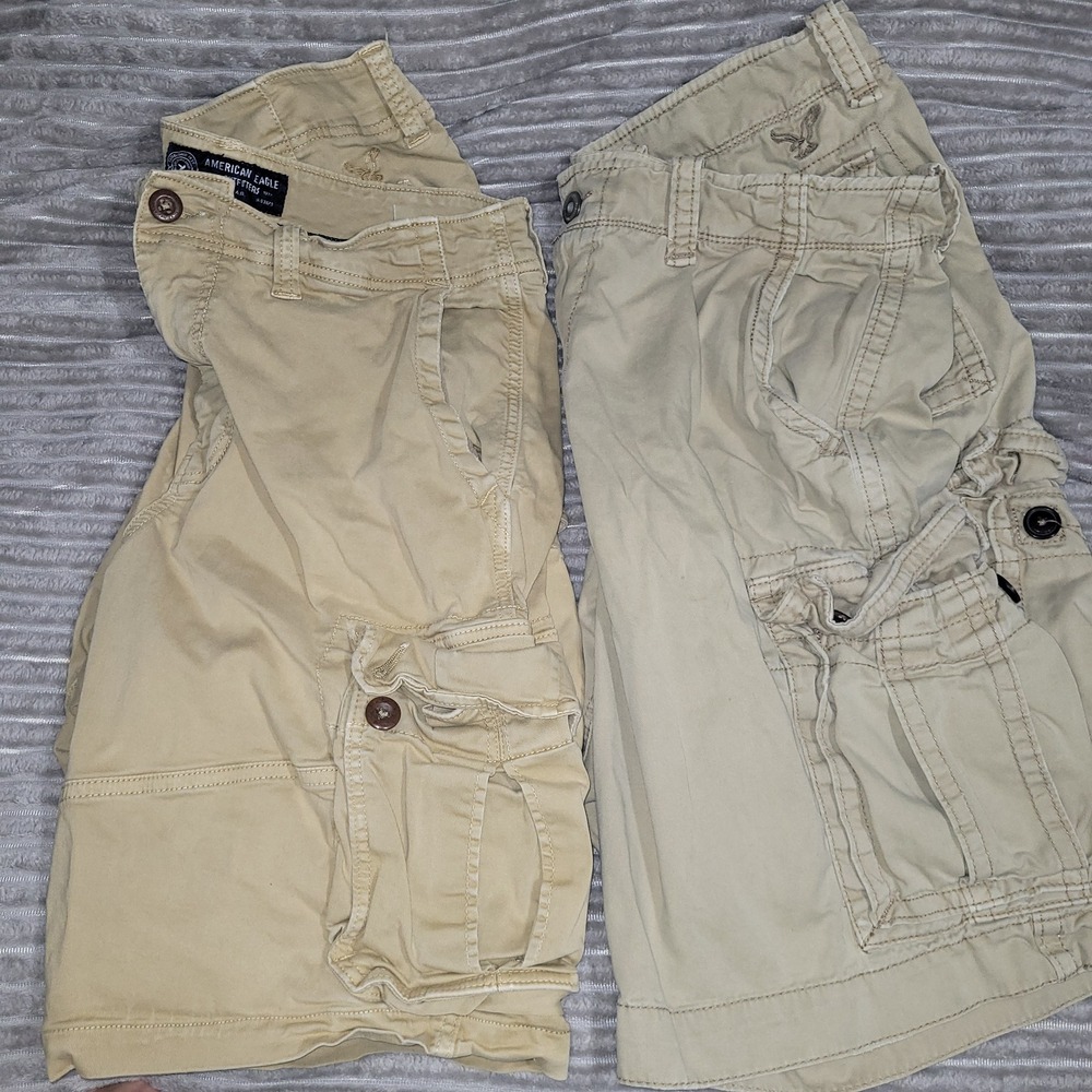 Lot of 2 American Eagle Mens Cargo Shorts Size 36 Khaki Tan Classic Active Flex